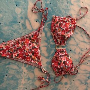 SHEIN Floral Bikini Set - Red and White